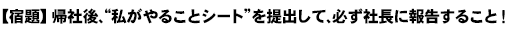 【宿題】帰社後、“私がやることシート”を提出して、必ず社長に報告すること！